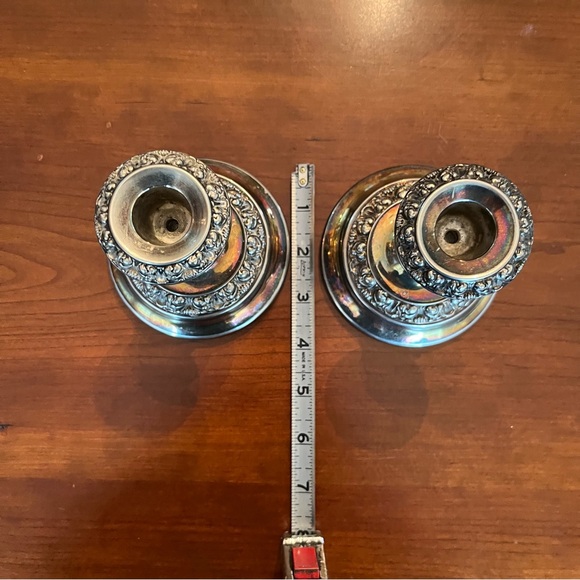 Antique Silver Plated Pair Candlestick Holders Ianthe of England Stamped Vintage - Picture 14 of 15